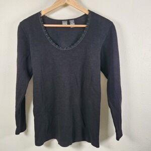 Vintage Saks Fifth Avenue Black Wool Blend Top Long Sleeve Lace Trim